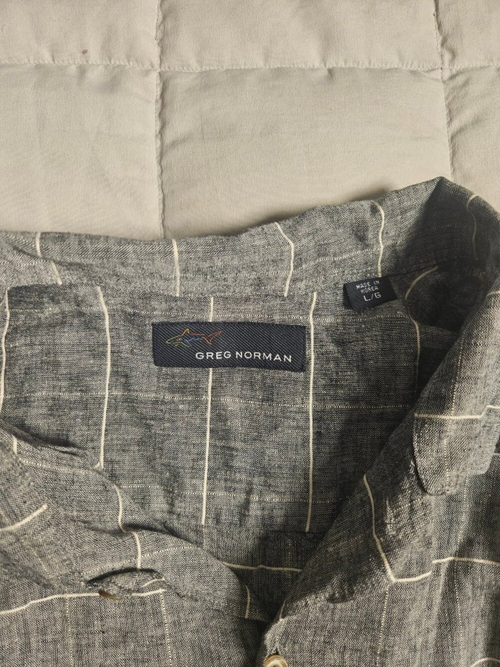 Greg Norman Button Down Shirt Gray Plaid L